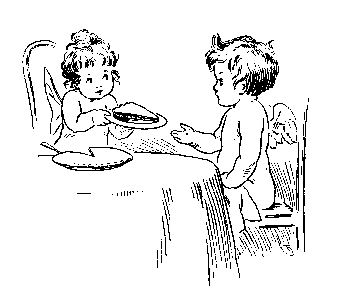 [Girl Cupid Serving Pie to Boy Cupid]